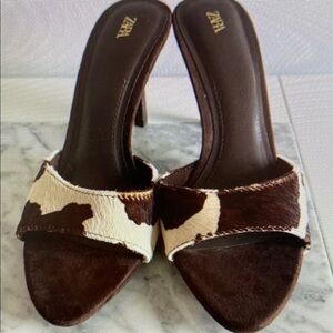 Zara Women’s Pony Hair Leather Heeled Mules Size 39